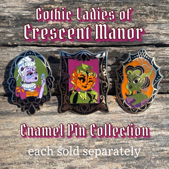 🌙 Gothic Ladies of Crescent Manor Marigold Ghost Halloween Enamel Pin - Picture 5 of 5